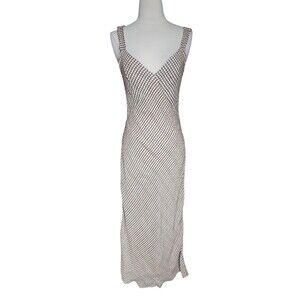 Dissh Babydoll Maxi Slip Dress Womens Size 6 Brown Cream Geometric Boho Resort